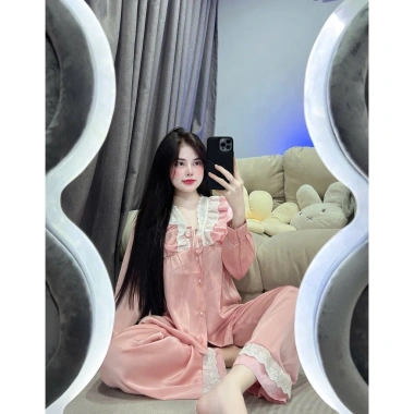 Sét bộ ngủ pijama tay dài phong cách tiểu thư chất lụa latin mềm mịn freesize 40-60kg giá 119k 6