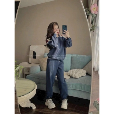 Set bộ nỉ gấu sweater freesize và quần jogger Hàn Quốc Ullzang - Thoải mái đi học, mặc ở nhà chỉ 239k