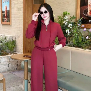 Set Bộ Nữ Cổ Cao Áo Bo Gấu + Quần Ống Suông - Nỉ 2 Da, Không Lót Lông, Thời Trang Giao Sau Tết Giá 184.999₫