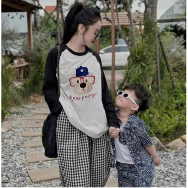 Sét bộ nữ LAM áo dài tay, quần dài caro baggy in Labubu, giá ưu đãi 227.500đ