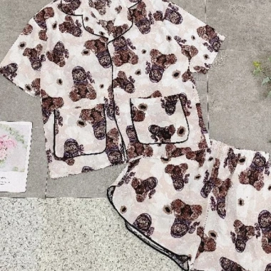 Set bộ pijama cộc viền bèo tay lỡ hàng - Thiết kế thời trang, mềm mại, giá 110.400đ