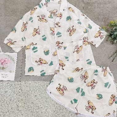 Set bộ pijama cộc viền bèo tay lỡ hàng - Thiết kế thời trang, mềm mại, giá 110.400đ