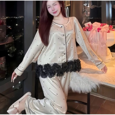 Sét bộ pijama tay dài ren thiết kế QC xịn sò freesize 40-60kg giá chỉ 119k