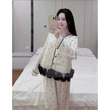 Sét bộ pijama tay dài ren thiết kế QC xịn sò freesize 40-60kg giá chỉ 119k 2