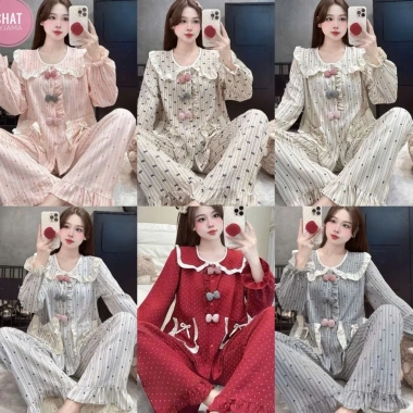 Set bộ pyjama dài hình bèo 3 nơ xinh vân mây DD99 - Giá ưu đãi 139.620₫ 2