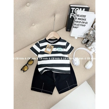 Set bộ sọc bé trai M22 áo cotton kaki mềm 8-26kg - 136.000đ (gốc 175.440đ)