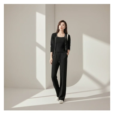 Set Bộ Thun Tăm 3 Món Cardigan, Áo 2 Dây & Quần Suông Ống Rộng Nữ Hàn Quốc - Giá 202.980 VND 3