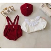 Set Body 3 Chi Tiết Nhung Đỏ Lấp Lánh, Áo Trắng Tay Bồng Tết Noel Bé Gái, Tặng Mũ, Thu Đông Dài Tay 2