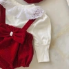 Set Body 3 Chi Tiết Nhung Đỏ Lấp Lánh, Áo Trắng Tay Bồng Tết Noel Bé Gái, Tặng Mũ, Thu Đông Dài Tay 4