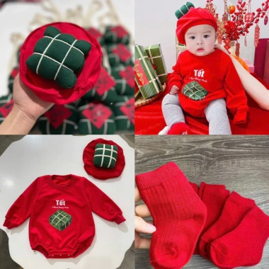 Set body Bánh Chưng Tết bé trai, bé gái kèm mũ, tất, size 5-13kg giảm 20%