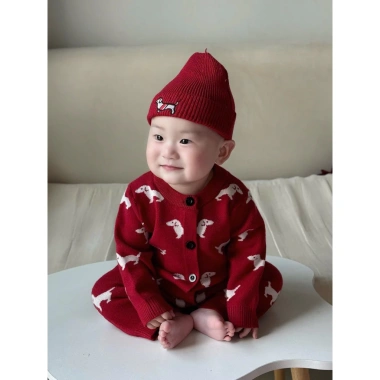 Sét Body len đỏ Tết kèm mũ HK KIDS, bodysuit thôm 0-3 tuổi, len Quảng Châu mềm mịn, mã 9.041 giảm 21%