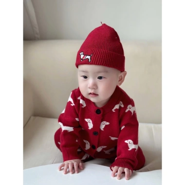 Sét Body len đỏ Tết kèm mũ HK KIDS, bodysuit thôm 0-3 tuổi, len Quảng Châu mềm mịn, mã 9.041 giảm 21%