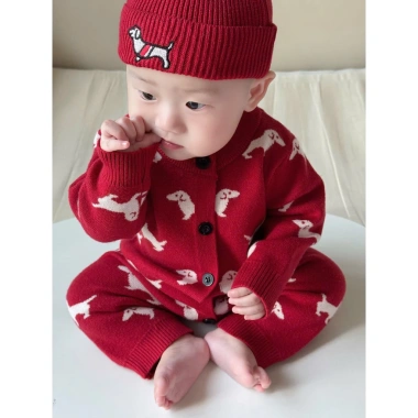Sét Body len đỏ Tết kèm mũ HK KIDS, bodysuit thôm 0-3 tuổi, len Quảng Châu mềm mịn, mã 9.041 giảm 21%