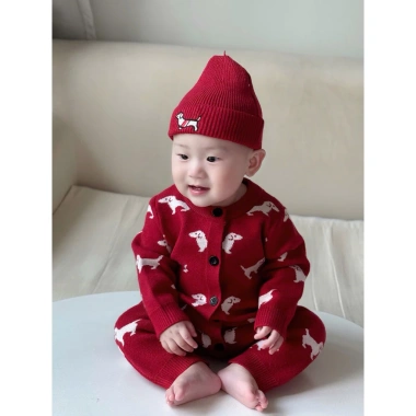 Sét Body len đỏ Tết kèm mũ HK KIDS, bodysuit thôm 0-3 tuổi, len Quảng Châu mềm mịn, mã 9.041 giảm 21%