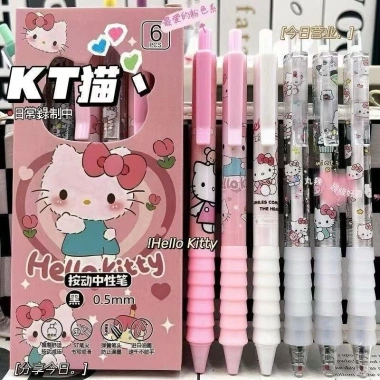 Set bút 6c gel Hello Kitty đen 0.5mm Sanrio – Bút bi dễ thương SB10 cho Văn phòng, Sinh viên, Học sinh – Chỉ 29.000₫