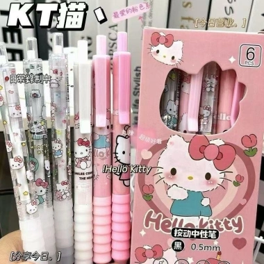 Set bút 6c gel Hello Kitty đen 0.5mm Sanrio – Bút bi dễ thương SB10 cho Văn phòng, Sinh viên, Học sinh – Chỉ 29.000₫