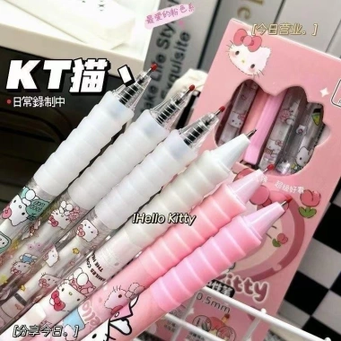 Set bút 6c gel Hello Kitty đen 0.5mm Sanrio – Bút bi dễ thương SB10 cho Văn phòng, Sinh viên, Học sinh – Chỉ 29.000₫