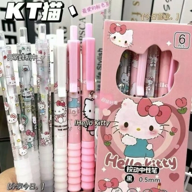 Set bút 6c gel Hello Kitty đen 0.5mm Sanrio – Bút bi dễ thương SB10 cho Văn phòng, Sinh viên, Học sinh – Chỉ 29.000₫