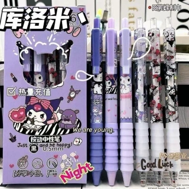Set bút 6c gel Hello Kitty đen 0.5mm Sanrio – Bút bi dễ thương SB10 cho Văn phòng, Sinh viên, Học sinh – Chỉ 29.000₫