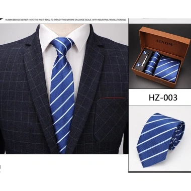 Set cà vạt nam 3 món 8cm + khăn cài túi vest, kẹp, hộp lịch sự - giảm còn 125k