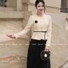 Set chân váy áo dài tay công sở MSB484 - Áo ngắn cúc khoen mix xòe nhung basic chéo 2