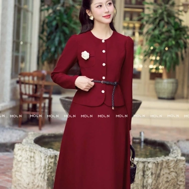 Set chân váy áo dài tay công sở MSB484 - Áo ngắn cúc khoen mix xòe nhung basic chéo 5 Set chân váy áo dài tay công sở MSB484 - Áo ngắn cúc khoen mix xòe nhung basic chéo 5