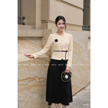Set chân váy áo dài tay công sở MSB484 - Áo ngắn cúc khoen mix xòe nhung basic chéo 10 Set chân váy áo dài tay công sở MSB484 - Áo ngắn cúc khoen mix xòe nhung basic chéo 10