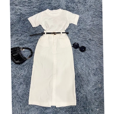 Set chân váy bút chì dài áo thun cotton cổ tròn cọc tay bé gái 7-35kg giá 50.000đ