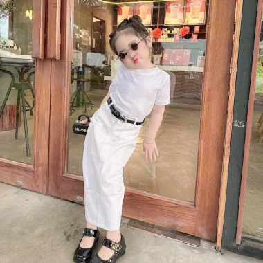 Set chân váy bút chì dài áo thun cotton cổ tròn cọc tay bé gái 7-35kg giá 50.000đ 3
