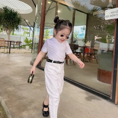 Set chân váy bút chì dài áo thun cotton cổ tròn cọc tay bé gái 7-35kg giá 50.000đ 4