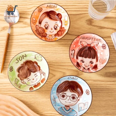 Set Chén Sứ Gia Đình Dễ Thương Vân Tổ Ong Tráng Men Cao Cấp - Bát Ăn Cơm Cho Dad Mom Son Daughter Giá 52.000đ