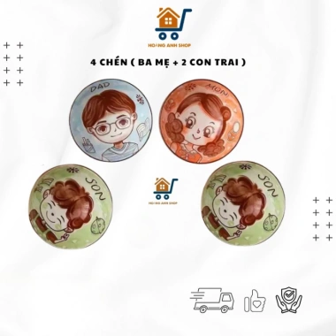 Set Chén Sứ Gia Đình Dễ Thương Vân Tổ Ong Tráng Men Cao Cấp - Bát Ăn Cơm Cho Dad Mom Son Daughter Giá 52.000đ 9 Set Chén Sứ Gia Đình Dễ Thương Vân Tổ Ong Tráng Men Cao Cấp - Bát Ăn Cơm Cho Dad Mom Son Daughter Giá 52.000đ 9