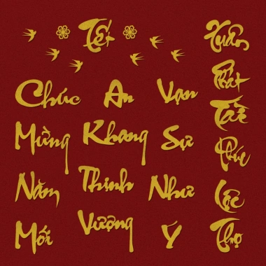 Set chữ nhũ vàng trắng Tết - Dán mẹt tre, mành tre, liễn, bao lì xì chỉ 5.000đ