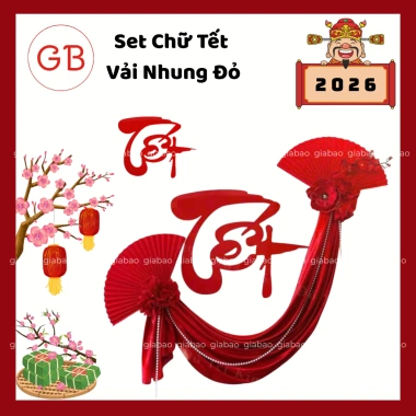 Set Chữ Tết Vải Nhung Đỏ 2.026 Size Lớn kèm Hoa Trang Trí, Combo Quạt Đỏ Dây Hạt Ngọc - Giá ưu đãi 42.000 VND
