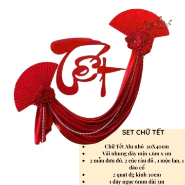 Set Chữ Tết Vải Nhung Đỏ 2.026 Size Lớn kèm Hoa Trang Trí, Combo Quạt Đỏ Dây Hạt Ngọc - Giá ưu đãi 42.000 VND