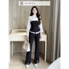 Set Công Sở La Rosa Áo Sơ Mi Dài Tay Trắng Phối Đen, Quần Ống Đứng Tôn Dáng, Giá 830k 3