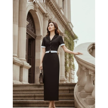 Sét công sở nữ: Áo tay ngắn cổ vest + chân váy bút chì xẻ sau - Giá ưu đãi 819k 3