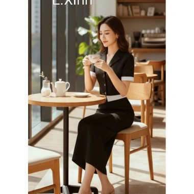 Sét công sở nữ: Áo tay ngắn cổ vest + chân váy bút chì xẻ sau - Giá ưu đãi 819k 6