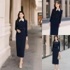 Set công sở nữ cao cấp áo tay dài phối cổ trắng và chân váy dài ôm thanh lịch - Giá ưu đãi 379k 9