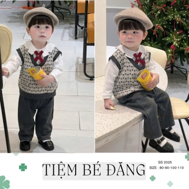Set Công Tử Bé Trai Áo Sơ Mi + Gile Họa Tiết, Quần Dài Vest Dự Tiệc Noel Tết - Giá ưu đãi 319.000đ