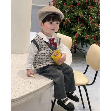 Set Công Tử Bé Trai Áo Sơ Mi + Gile Họa Tiết, Quần Dài Vest Dự Tiệc Noel Tết - Giá ưu đãi 319.000đ