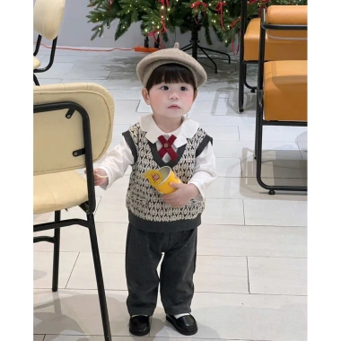 Set Công Tử Bé Trai Áo Sơ Mi + Gile Họa Tiết, Quần Dài Vest Dự Tiệc Noel Tết - Giá ưu đãi 319.000đ
