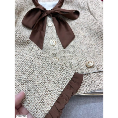 Set dạ vest tweed cao cấp & chân váy bút chì – Đầm công sở sang trọng nơ cổ DS7.098 chỉ 675k