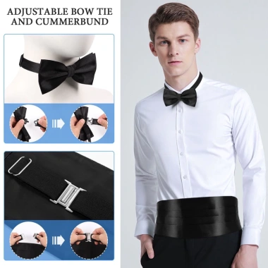 Set đai nịt bụng + khăn tay nơ đeo cổ satin 3 món thời trang dự tiệc nam 145k 3