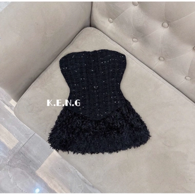 Set đầm nữ sang chảnh cúp dạ mix váy lông tiệc Tết - Giá ưu đãi 390.370₫