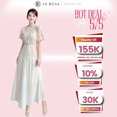 Set Đầm Ren Trắng La Rosa Tay Ngắn Sang Trọng, Váy Dự Tiệc Cưới Hàn Quốc S871