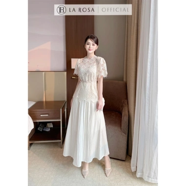 Set Đầm Ren Trắng La Rosa Tay Ngắn Sang Trọng, Váy Dự Tiệc Cưới Hàn Quốc S871