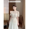 Set Đầm Ren Trắng La Rosa Tay Ngắn Sang Trọng, Váy Dự Tiệc Cưới Hàn Quốc S871 5