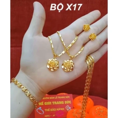 Set dây chuyền, bông tai, lắc tay 3 món xi mạ đẹp cho nữ đi chơi, giá 98.000đ