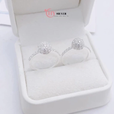 Set dây chuyền nhẫn bông tai bạc nữ CHY SILVER hình cầu đá 10 li - Bạc thật, giá 250k